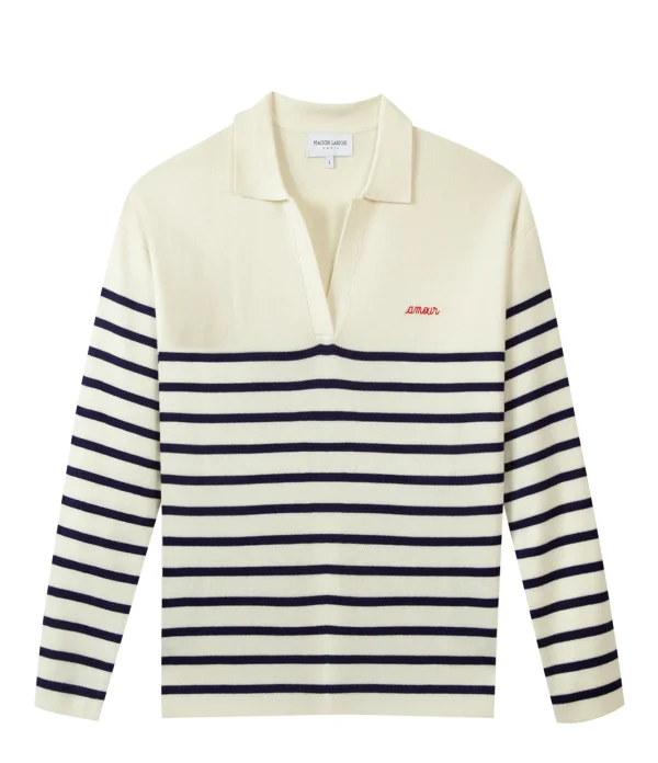 MAISON LABICHE Pull Mondovie Amour Laine Écru Bleu 1