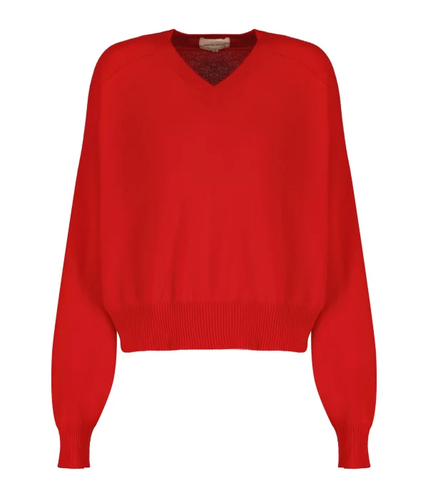 LOULOU STUDIO Pull Col V Cachemire Rouge 1