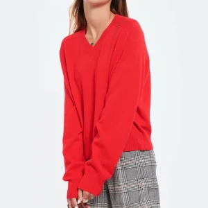 LOULOU STUDIO Pull Col V Cachemire Rouge 11