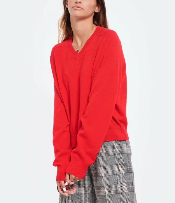 LOULOU STUDIO Pull Col V Cachemire Rouge 4