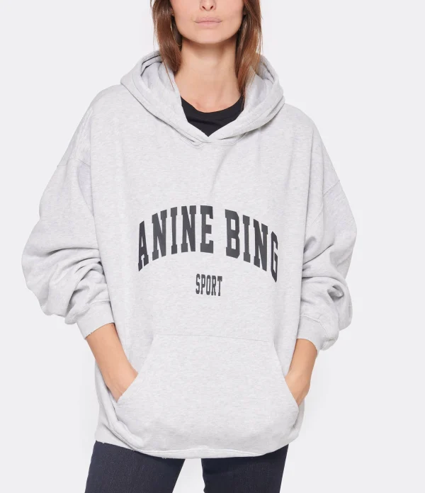 ANINE BING Sweatshirt Hoodie Harvey Coton Organique Gris 4