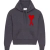 AMI PARIS Pull Hoodie Unisexe Ami De Cœur Laine Gris Rouge 22