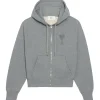 AMI PARIS Sweatshirt Hoodie Zippé Unisexe Ami De Cœur Coton Gris Chiné 17