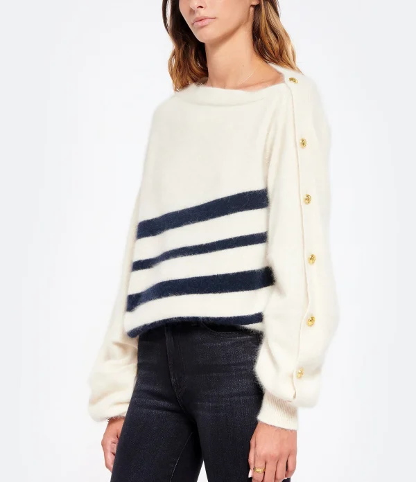 MES DEMOISELLES Pull Rayures Laine Jan Marine Blanc 4