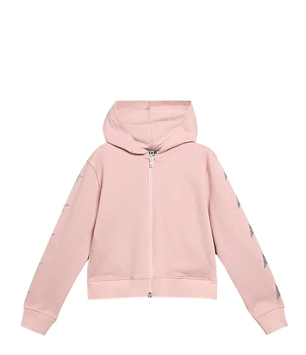 GOLDEN GOOSE Sweatshirt Hoodie Star Fille Zip Coton Rose Argenté 1