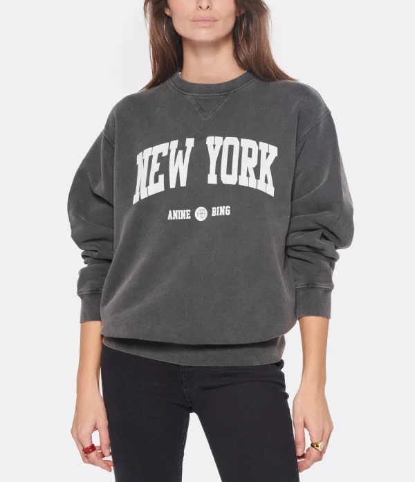 ANINE BING Sweatshirt Ramona NY Coton Organique Noir Délavé 3