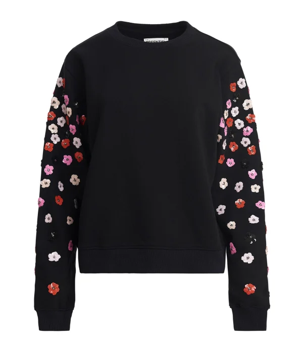 ESSENTIEL ANTWERP Sweatshirt Camp Manches Fleurs Sequin Coton Noir 1