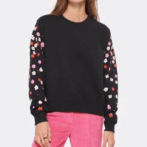 ESSENTIEL ANTWERP Sweatshirt Camp Manches Fleurs Sequin Coton Noir 8