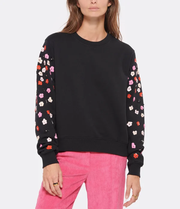 ESSENTIEL ANTWERP Sweatshirt Camp Manches Fleurs Sequin Coton Noir 3