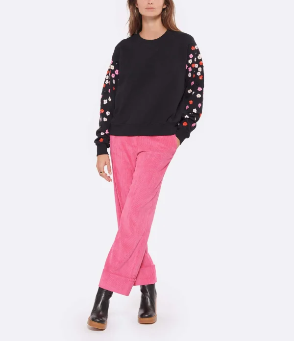 ESSENTIEL ANTWERP Sweatshirt Camp Manches Fleurs Sequin Coton Noir 4