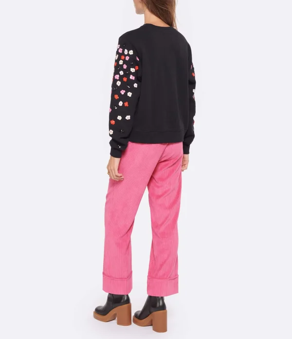 ESSENTIEL ANTWERP Sweatshirt Camp Manches Fleurs Sequin Coton Noir 5