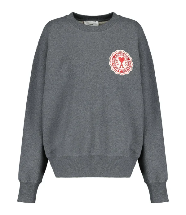 AMI PARIS Sweatshirt Unisexe Coton Recyclé Gris Chiné 1