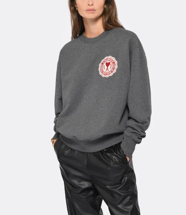 AMI PARIS Sweatshirt Unisexe Coton Recyclé Gris Chiné 4