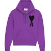 AMI PARIS Pull Hoodie Unisexe Ami De Cœur Laine Violet Noir 14