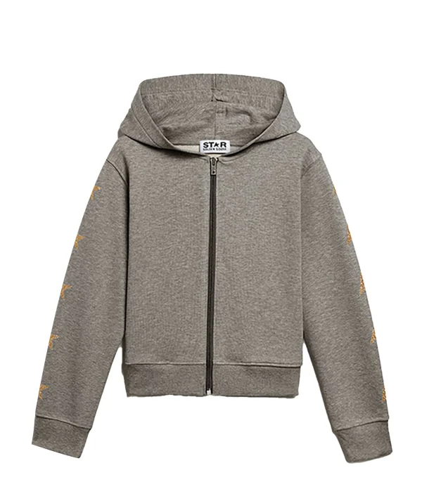 GOLDEN GOOSE Sweatshirt Enfant Zip Star Coton Gris Doré 1