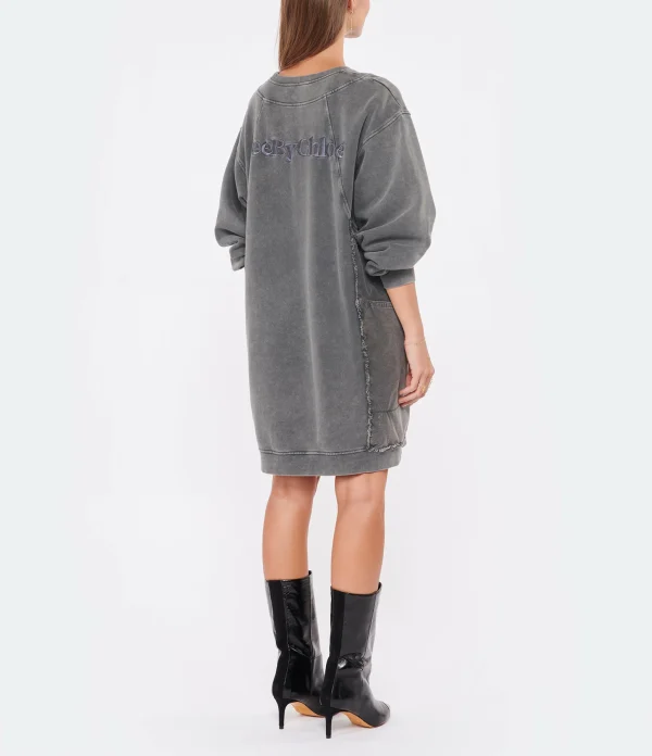 SEE BY CHLOE Robe Sweatshirt Long Coton Gris 5