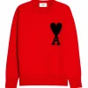 AMI PARIS Pull Unisexe Oversize Ami De Cœur Col Rond Laine Rouge Noir 26