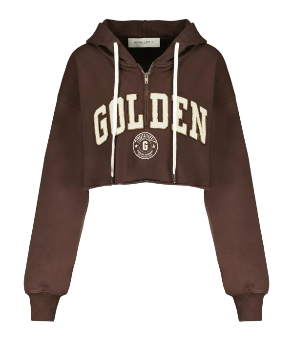 GOLDEN GOOSE Sweatshirt Hoodie Journey Crop Coton Marron Café 1