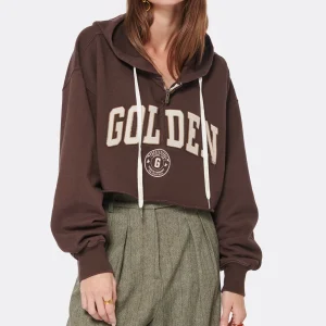 GOLDEN GOOSE Sweatshirt Hoodie Journey Crop Coton Marron Café 12