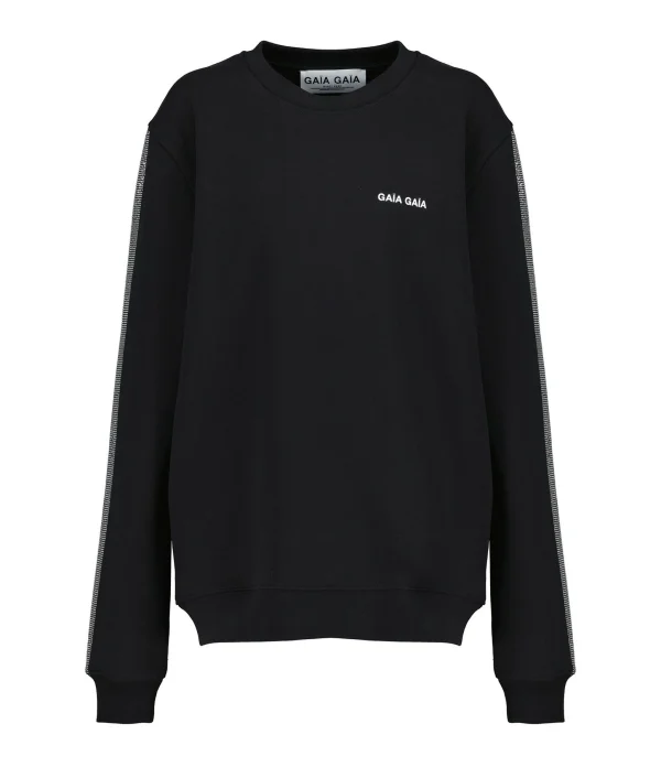 GAÏA GAÏA Sweatshirt Oversized Crystal Coton Noir Strass 1