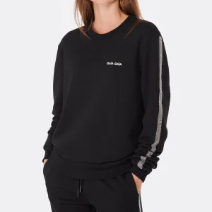 GAÏA GAÏA Sweatshirt Oversized Crystal Coton Noir Strass 14