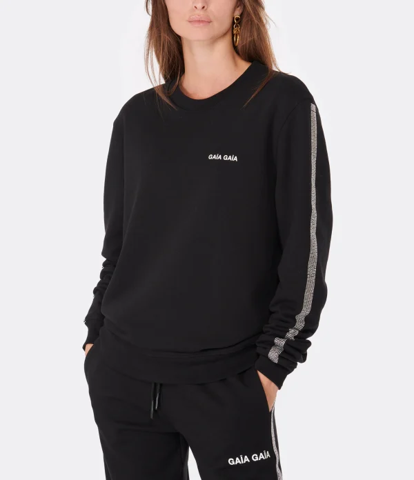 GAÏA GAÏA Sweatshirt Oversized Crystal Coton Noir Strass 5