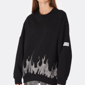 GAÏA GAÏA Sweatshirt Sanyo Oversized Puff Sleeve Coton Noir Strass 11