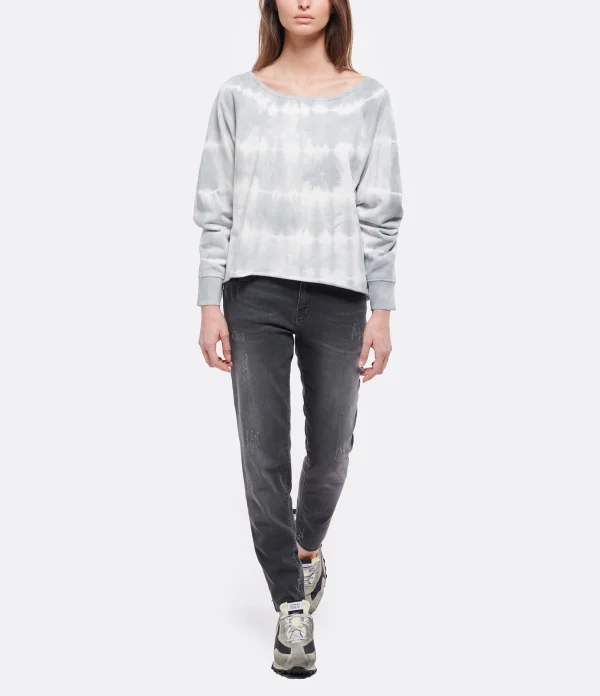 JEANNE VOULAND Sweatshirt Faly Crop Coton Tie And Dye Gris 5