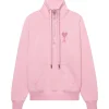 AMI PARIS Sweatshirt Zippé Unisexe Ami De Cœur Coton Biologique Rose Pâle 25