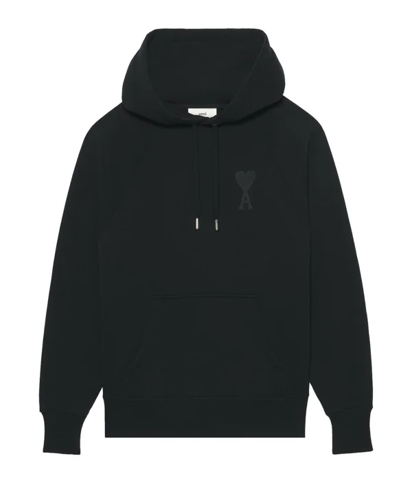 AMI PARIS Sweatshirt Hoodie Unisexe Ami De Cœur Coton Biologique Noir 1