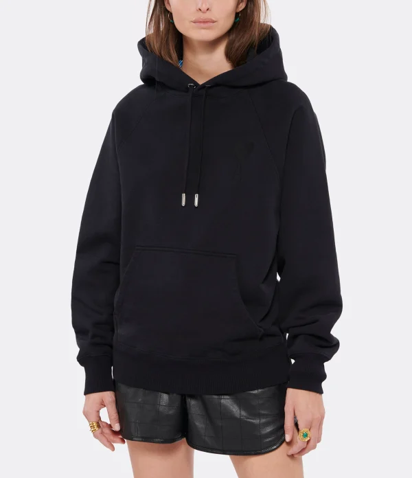 AMI PARIS Sweatshirt Hoodie Unisexe Ami De Cœur Coton Biologique Noir 3