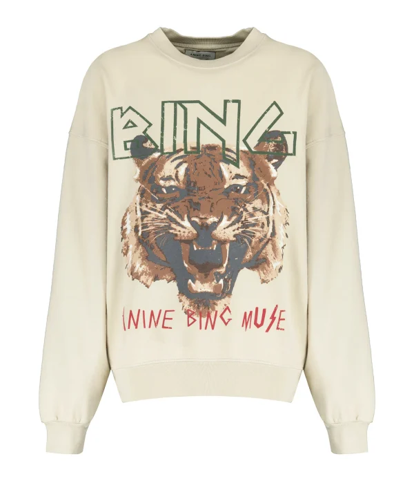 ANINE BING Sweatshirt Tiger Coton Organique Stone 1