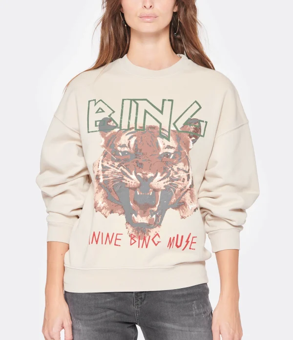 ANINE BING Sweatshirt Tiger Coton Organique Stone 4