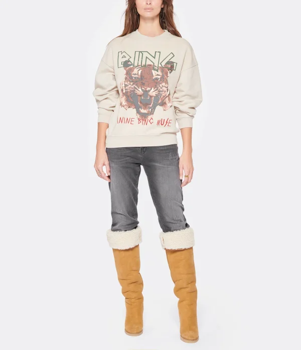 ANINE BING Sweatshirt Tiger Coton Organique Stone 5