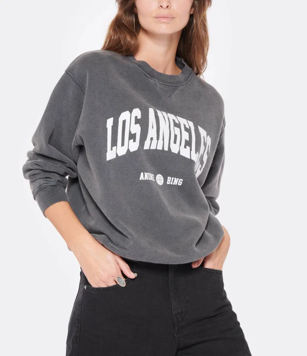 ANINE BING Sweatshirt Ramona LA Coton Organique Noir Délavé 4