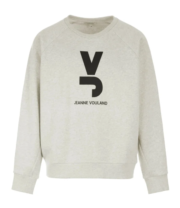 JEANNE VOULAND Sweatshirt Gais Logo JV Molleton Écru Chiné 1