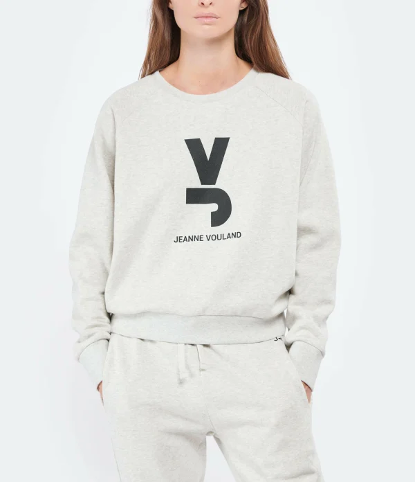 JEANNE VOULAND Sweatshirt Gais Logo JV Molleton Écru Chiné 3