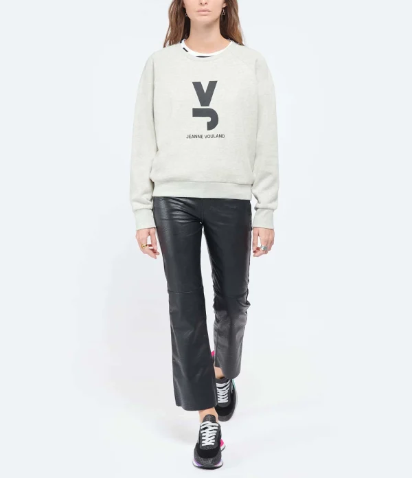 JEANNE VOULAND Sweatshirt Gais Logo JV Molleton Écru Chiné 5