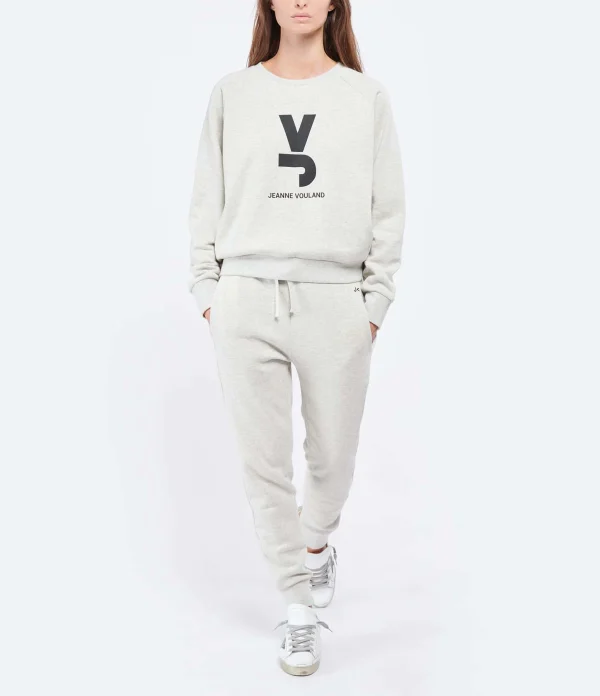 JEANNE VOULAND Sweatshirt Gais Logo JV Molleton Écru Chiné 6