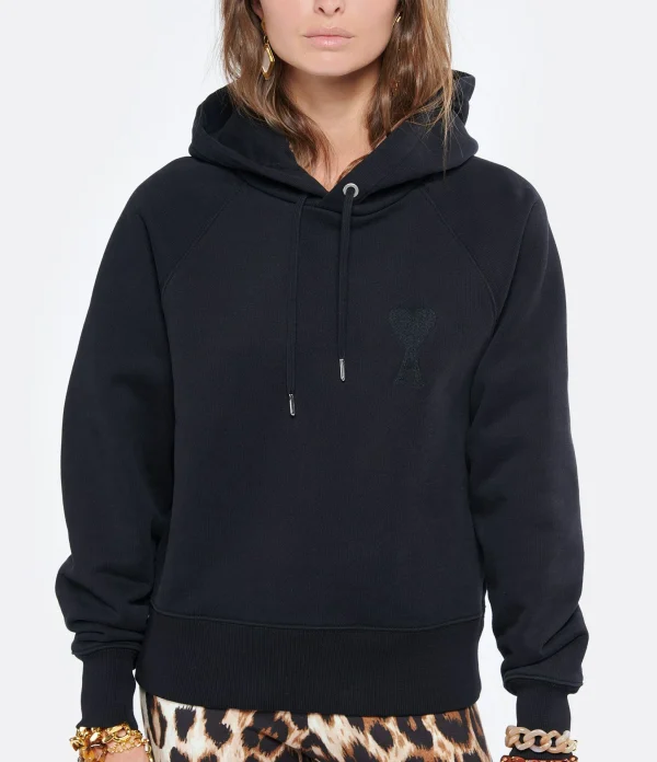 AMI PARIS Hoodie Ami De Cœur Coton Biologique Noir 3