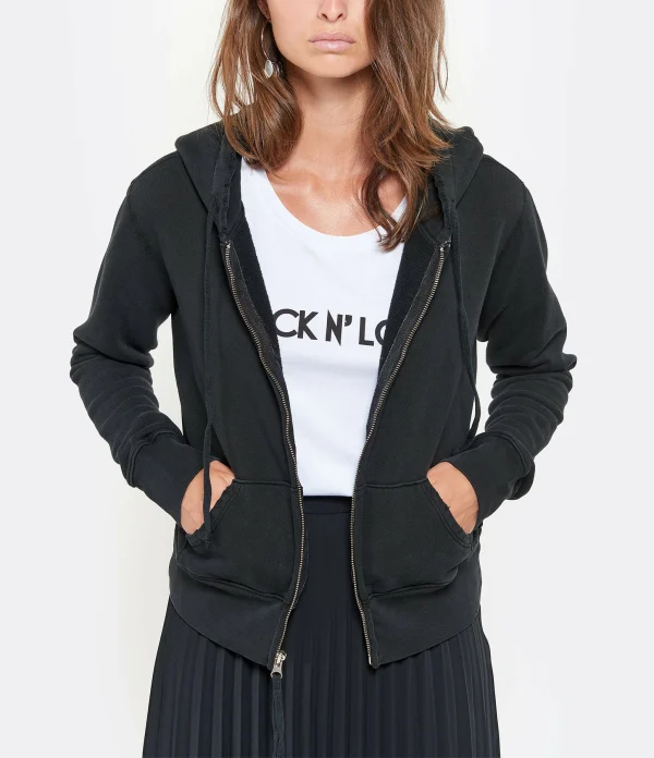 NILI LOTAN Sweatshirt Zippé Callie Coton Noir Délavé 4