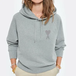 AMI PARIS Hoodie Ami De Cœur Coton Biologique Gris 9