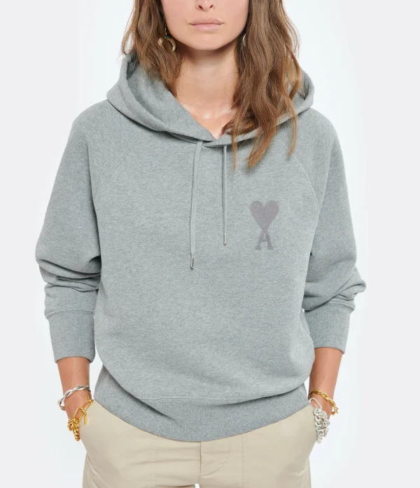 AMI PARIS Hoodie Ami De Cœur Coton Biologique Gris 3