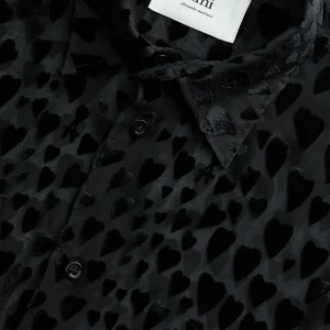 AMI PARIS Chemise Soie Cœurs Noir 9