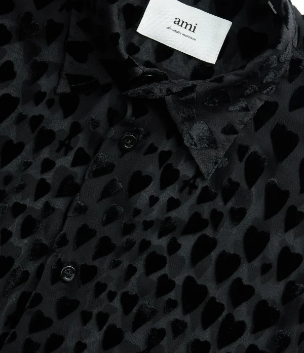 AMI PARIS Chemise Soie Cœurs Noir 3