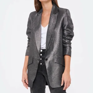 JEANNE VOULAND Veste Blazer Haivy Lin Lurex Noir Argenté 14