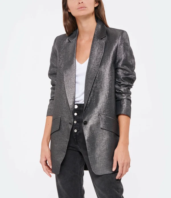 JEANNE VOULAND Veste Blazer Haivy Lin Lurex Noir Argenté 4