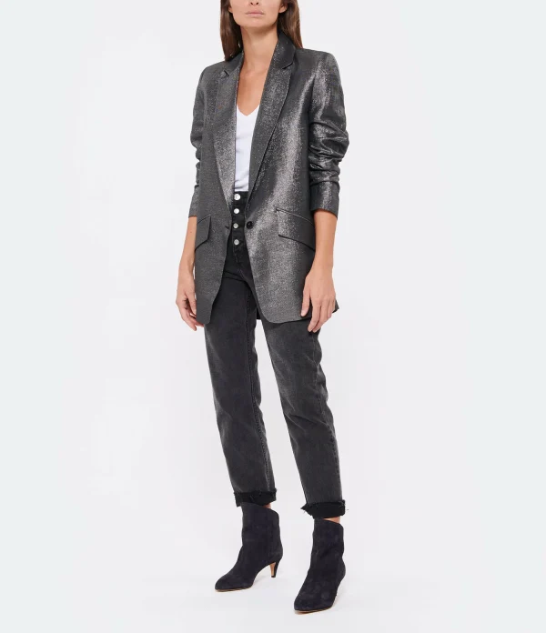 JEANNE VOULAND Veste Blazer Haivy Lin Lurex Noir Argenté 9