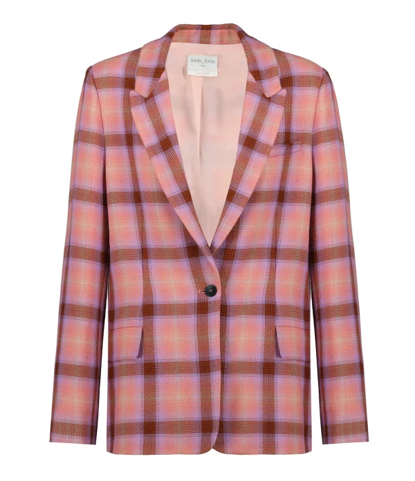 FORTE_FORTE Veste Blazer Tartan Laine Vierge Rose Wow 1