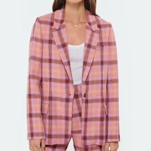 FORTE_FORTE Veste Blazer Tartan Laine Vierge Rose Wow 12